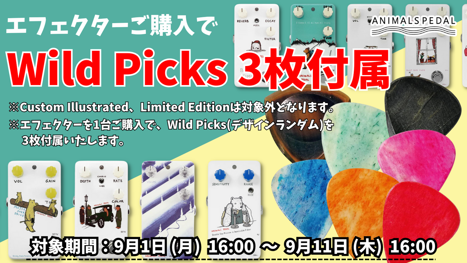 対象のエフェクターをご購入で Wild Picks を3枚プレゼント！